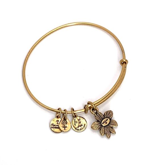 Alex and Ani Apple Blossom Charm Bracelet Raphaelian Gold Expands 2"- 3.5" - Picture 3 of 3